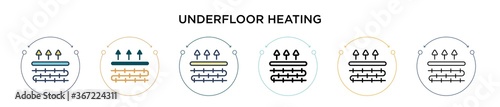 Underfloor heating icon in filled, thin line, outline and stroke style. Vector illustration of two colored and black underfloor heating vector icons designs can be used for mobile, ui, web