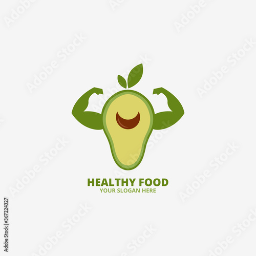 Heakthy food avocado logo vektor. Vegetarian Logo Template Design. Natural food logo. Fresh fruit logo. Green food icon. photo