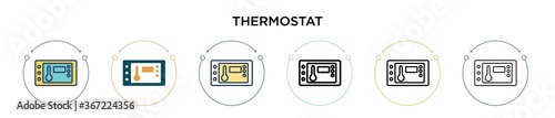 Thermostat icon in filled, thin line, outline and stroke style. Vector illustration of two colored and black thermostat vector icons designs can be used for mobile, ui, web