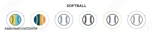 Softball icon in filled, thin line, outline and stroke style. Vector illustration of two colored and black softball vector icons designs can be used for mobile, ui, web