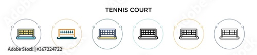 Tennis court icon in filled, thin line, outline and stroke style. Vector illustration of two colored and black tennis court vector icons designs can be used for mobile, ui, web