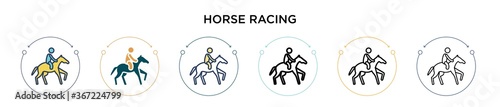 Horse racing icon in filled, thin line, outline and stroke style. Vector illustration of two colored and black horse racing vector icons designs can be used for mobile, ui, web