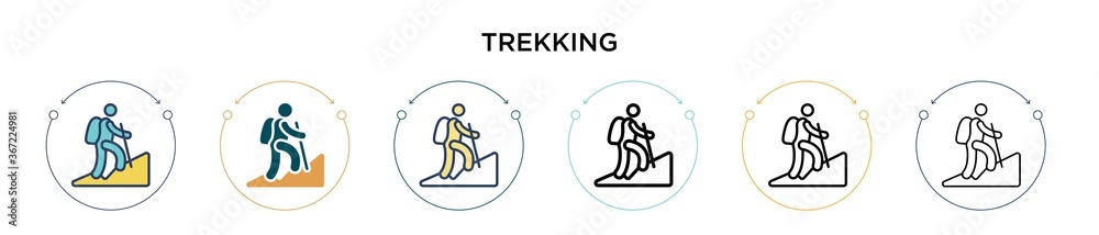 Trekking sign icon in filled, thin line, outline and stroke style. Vector illustration of two colored and black trekking sign vector icons designs can be used for mobile, ui, web