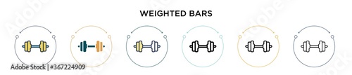 Weighted bars icon in filled, thin line, outline and stroke style. Vector illustration of two colored and black weighted bars vector icons designs can be used for mobile, ui, web