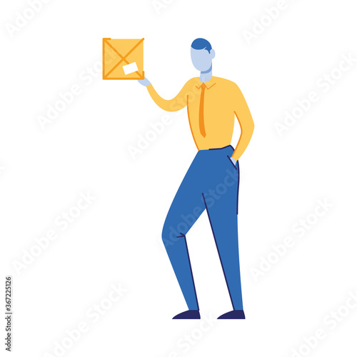 Courier holds the package. Flat vector icon.