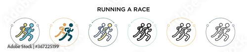 Running a race icon in filled, thin line, outline and stroke style. Vector illustration of two colored and black running a race vector icons designs can be used for mobile, ui, web