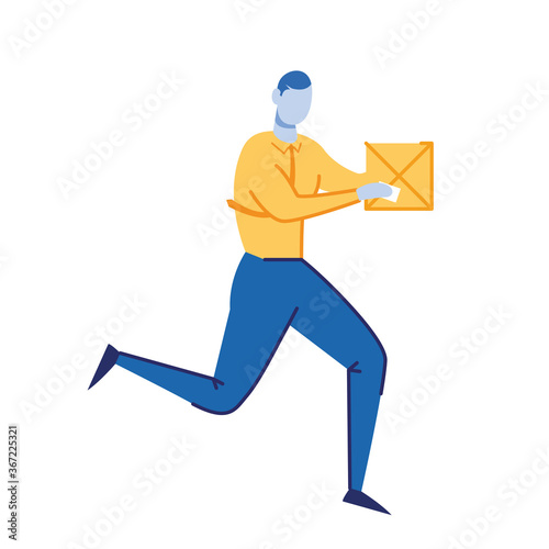 Courier run to deliver the package. Flat vector icon.