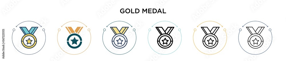 Gold medal icon in filled, thin line, outline and stroke style. Vector ...