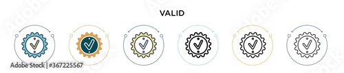 Valid icon in filled, thin line, outline and stroke style. Vector illustration of two colored and black valid vector icons designs can be used for mobile, ui, web