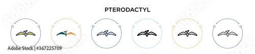 Pterodactyl icon in filled, thin line, outline and stroke style. Vector illustration of two colored and black pterodactyl vector icons designs can be used for mobile, ui, web