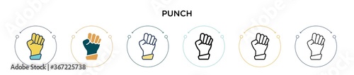 Punch icon in filled, thin line, outline and stroke style. Vector illustration of two colored and black punch vector icons designs can be used for mobile, ui, web
