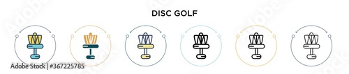 Disc golf icon in filled, thin line, outline and stroke style. Vector illustration of two colored and black disc golf vector icons designs can be used for mobile, ui, web