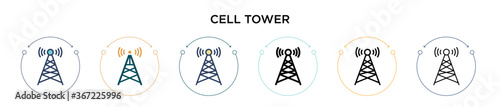 Cell tower icon in filled, thin line, outline and stroke style. Vector illustration of two colored and black cell tower vector icons designs can be used for mobile, ui, web