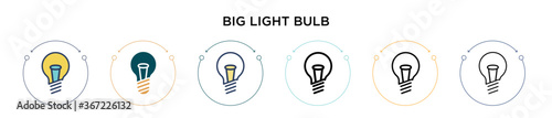 Big light bulb icon in filled, thin line, outline and stroke style. Vector illustration of two colored and black big light bulb vector icons designs can be used for mobile, ui, web