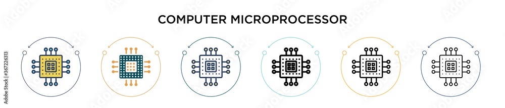 Computer microprocessor icon in filled, thin line, outline and stroke ...