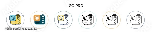 Go pro icon in filled, thin line, outline and stroke style. Vector illustration of two colored and black go pro vector icons designs can be used for mobile, ui, web
