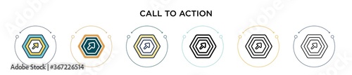 Call to action icon in filled, thin line, outline and stroke style. Vector illustration of two colored and black call to action vector icons designs can be used for mobile, ui, web