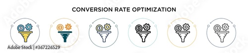 Conversion rate optimization icon in filled, thin line, outline and stroke style. Vector illustration of two colored and black conversion rate optimization vector icons designs can be used for mobile,