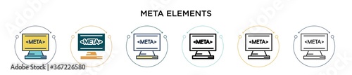 Meta elements icon in filled, thin line, outline and stroke style. Vector illustration of two colored and black meta elements vector icons designs can be used for mobile, ui, web