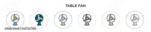 Table fan icon in filled, thin line, outline and stroke style. Vector illustration of two colored and black table fan vector icons designs can be used for mobile, ui, web