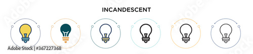 Incandescent icon in filled, thin line, outline and stroke style. Vector illustration of two colored and black incandescent vector icons designs can be used for mobile, ui, web