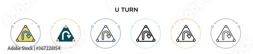 U turn sign icon in filled, thin line, outline and stroke style. Vector illustration of two colored and black u turn sign vector icons designs can be used for mobile, ui, web