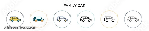 Family car icon in filled  thin line  outline and stroke style. Vector illustration of two colored and black family car vector icons designs can be used for mobile  ui  web