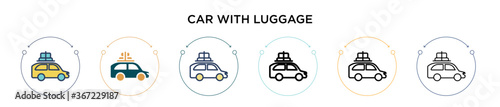 Car with luggage icon in filled, thin line, outline and stroke style. Vector illustration of two colored and black car with luggage vector icons designs can be used for mobile, ui, web