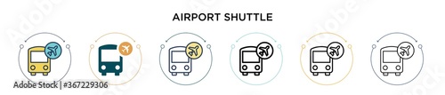Airport shuttle icon in filled, thin line, outline and stroke style. Vector illustration of two colored and black airport shuttle vector icons designs can be used for mobile, ui, web