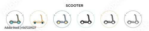 Scooter icon in filled, thin line, outline and stroke style. Vector illustration of two colored and black scooter vector icons designs can be used for mobile, ui, web