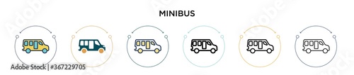 Minibus icon in filled, thin line, outline and stroke style. Vector illustration of two colored and black minibus vector icons designs can be used for mobile, ui, web photo