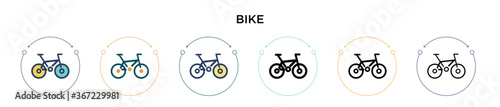 Bike icon in filled, thin line, outline and stroke style. Vector illustration of two colored and black bike vector icons designs can be used for mobile, ui, web