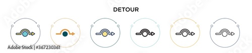 Detour icon in filled, thin line, outline and stroke style. Vector illustration of two colored and black detour vector icons designs can be used for mobile, ui, web