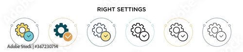 Right settings icon in filled, thin line, outline and stroke style. Vector illustration of two colored and black right settings vector icons designs can be used for mobile, ui, web