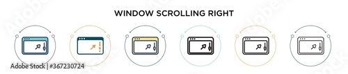 Window scrolling right icon in filled, thin line, outline and stroke style. Vector illustration of two colored and black window scrolling right vector icons designs can be used for mobile, ui, web
