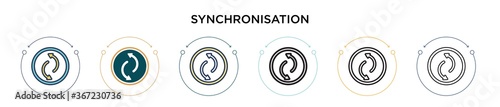 Synchronisation icon in filled, thin line, outline and stroke style. Vector illustration of two colored and black synchronisation vector icons designs can be used for mobile, ui, web