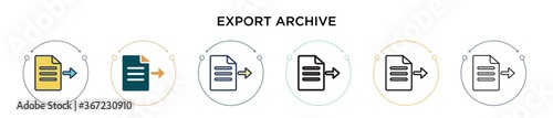 Export archive icon in filled, thin line, outline and stroke style. Vector illustration of two colored and black export archive vector icons designs can be used for mobile, ui, web