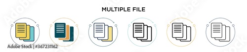 Multiple file icon in filled, thin line, outline and stroke style. Vector illustration of two colored and black multiple file vector icons designs can be used for mobile, ui, web