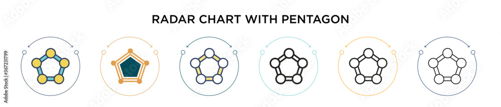 Radar chart with pentagon icon in filled, thin line, outline and stroke ...
