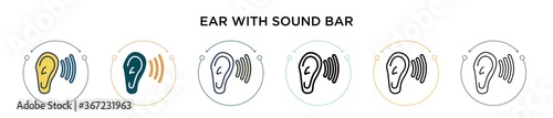 Ear with sound bar icon in filled, thin line, outline and stroke style. Vector illustration of two colored and black ear with sound bar vector icons designs can be used for mobile, ui, web