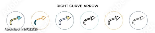Right curve arrow icon in filled, thin line, outline and stroke style. Vector illustration of two colored and black right curve arrow vector icons designs can be used for mobile, ui, web © Digital Bazaar