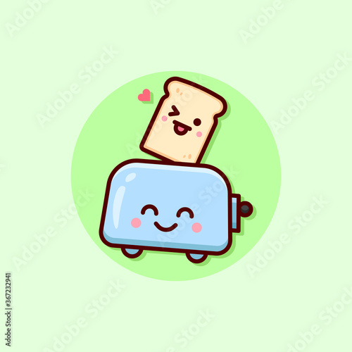 HAPPY FACE BREAD AND TOASTER ILLUSTRATION