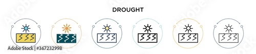 Drought icon in filled, thin line, outline and stroke style. Vector illustration of two colored and black drought vector icons designs can be used for mobile, ui, web