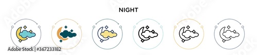 Night icon in filled, thin line, outline and stroke style. Vector illustration of two colored and black night vector icons designs can be used for mobile, ui, web