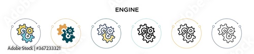 Engine icon in filled, thin line, outline and stroke style. Vector illustration of two colored and black engine vector icons designs can be used for mobile, ui, web