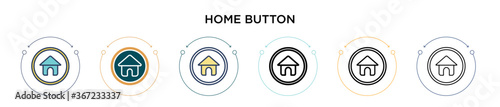 Home button icon in filled, thin line, outline and stroke style. Vector illustration of two colored and black home button vector icons designs can be used for mobile, ui, web