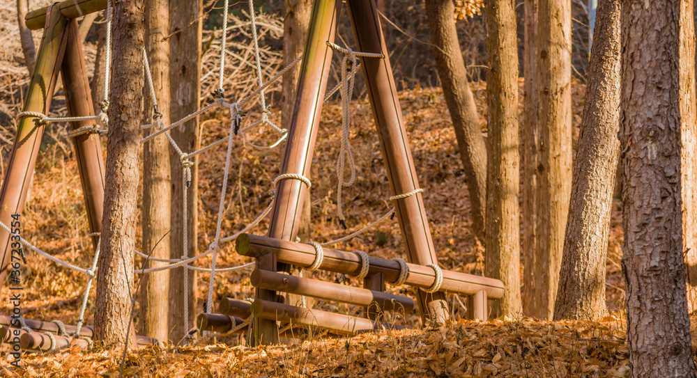 Wood and rope obstacle course equipment