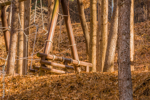 Wood and rope obstacle course equipment