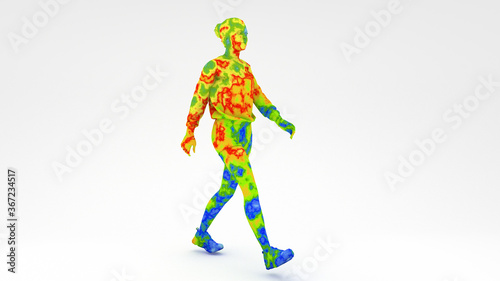 Thermographic image of human showing different temperatures in range of colors from blue cold to red hot. Thermal imaging camera, detecting out who is likely to have a fever