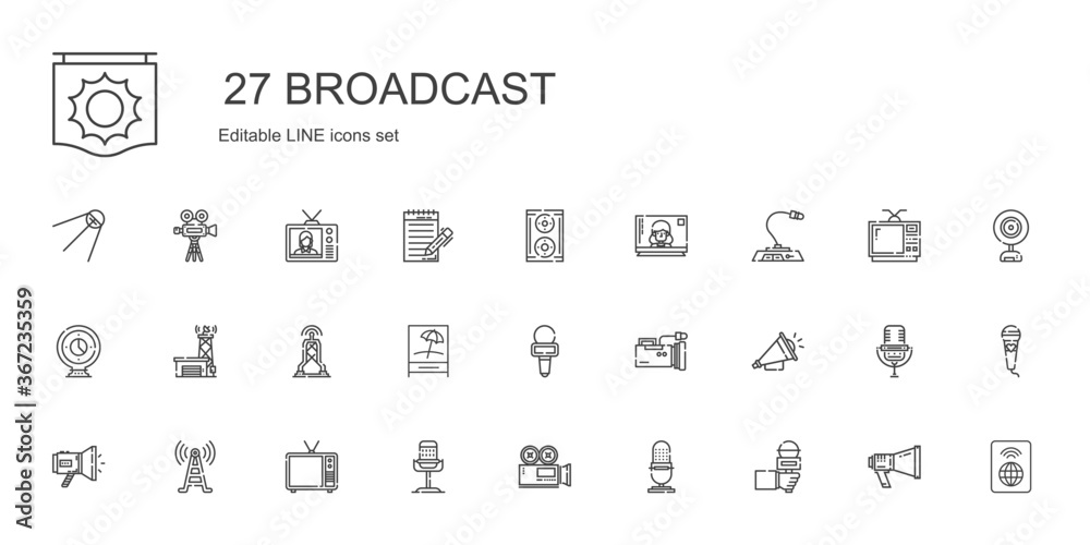 broadcast icons set - obrazy, fototapety, plakaty 